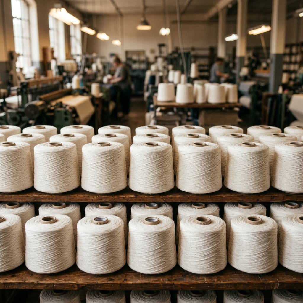 Cones of natural combed cotton yarn